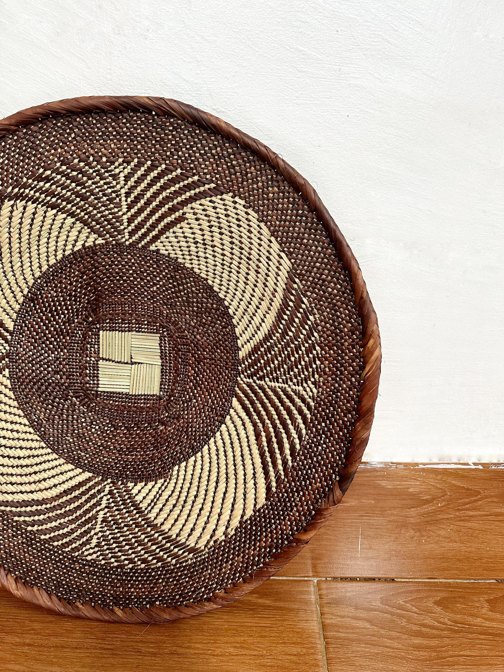 African Wall Baskets: 21" Brown Woven Wall Art, Boho Decor