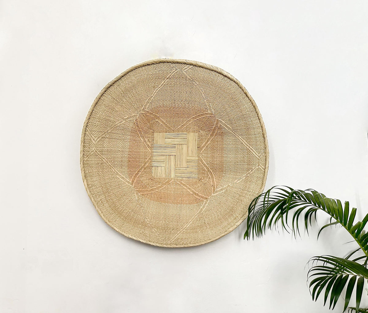 Extra large Natural African basket for wall decor. Textured intricate pattern. Handwoven Binga Basket made from palm stalk and raffia