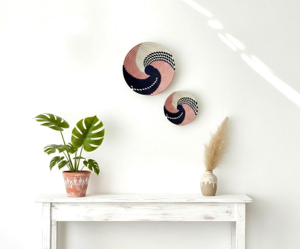 Set of 2 pink and blue Wall Basket - Boho Wall Decor