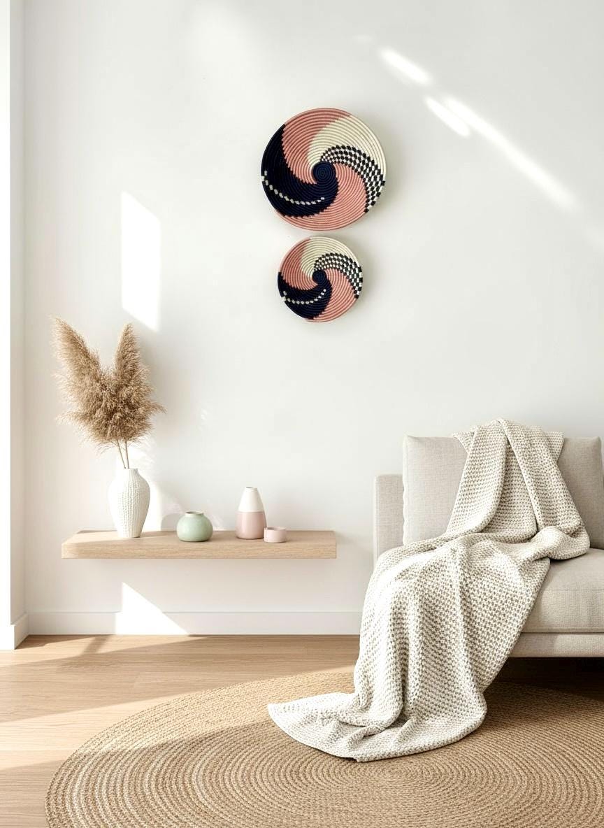 Set of 2 pink and blue Wall Basket - Boho Wall Decor