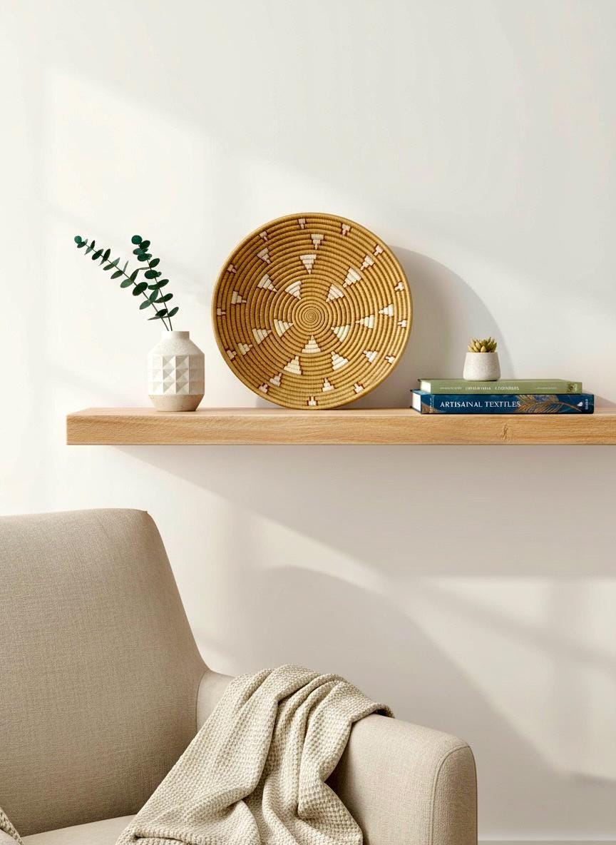 Large Brown Wall Basket: Handmade Sisal Bowl, Shelf Decor