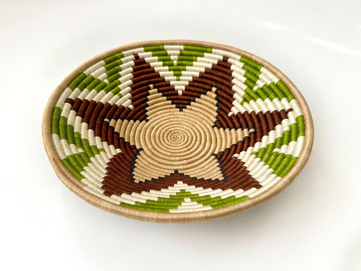 Handwoven Green and Brown Wall Basket - Boho Home Decor (16 inch)