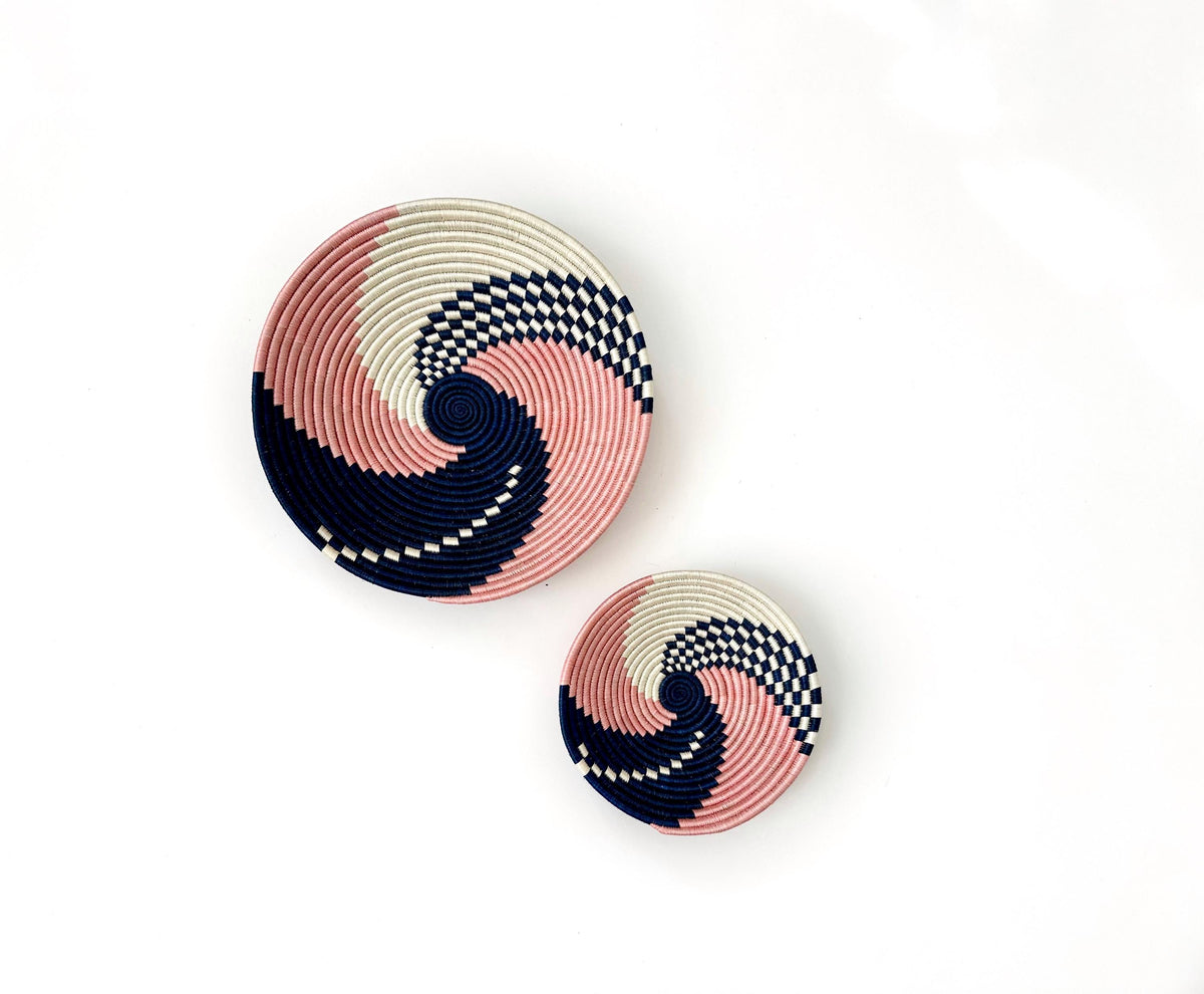 Set of 2 pink and blue Wall Basket - Boho Wall Decor