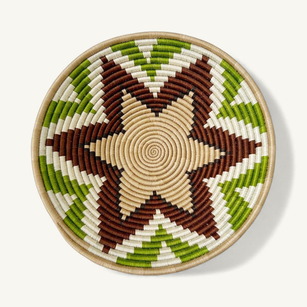 Handwoven Green and Brown Wall Basket - Boho Home Decor (16 inch)