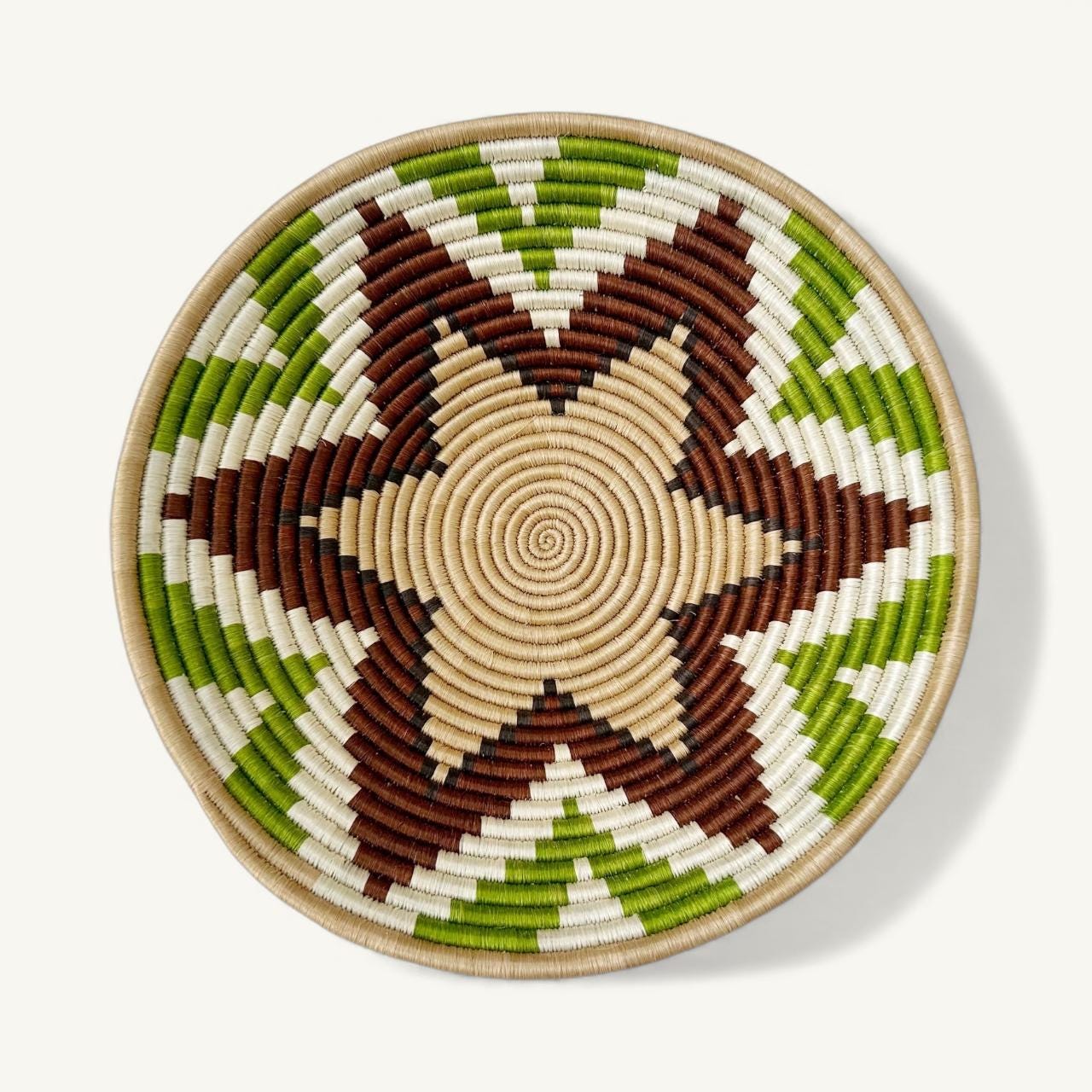 Handwoven Green and Brown Wall Basket - Boho Home Decor (16 inch)