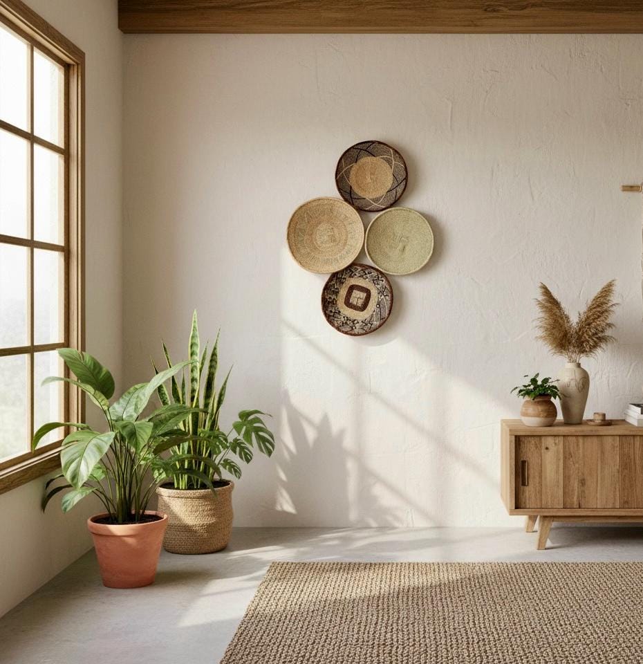 Wall Decor Baskets Set of 4, Woven Wall Basket