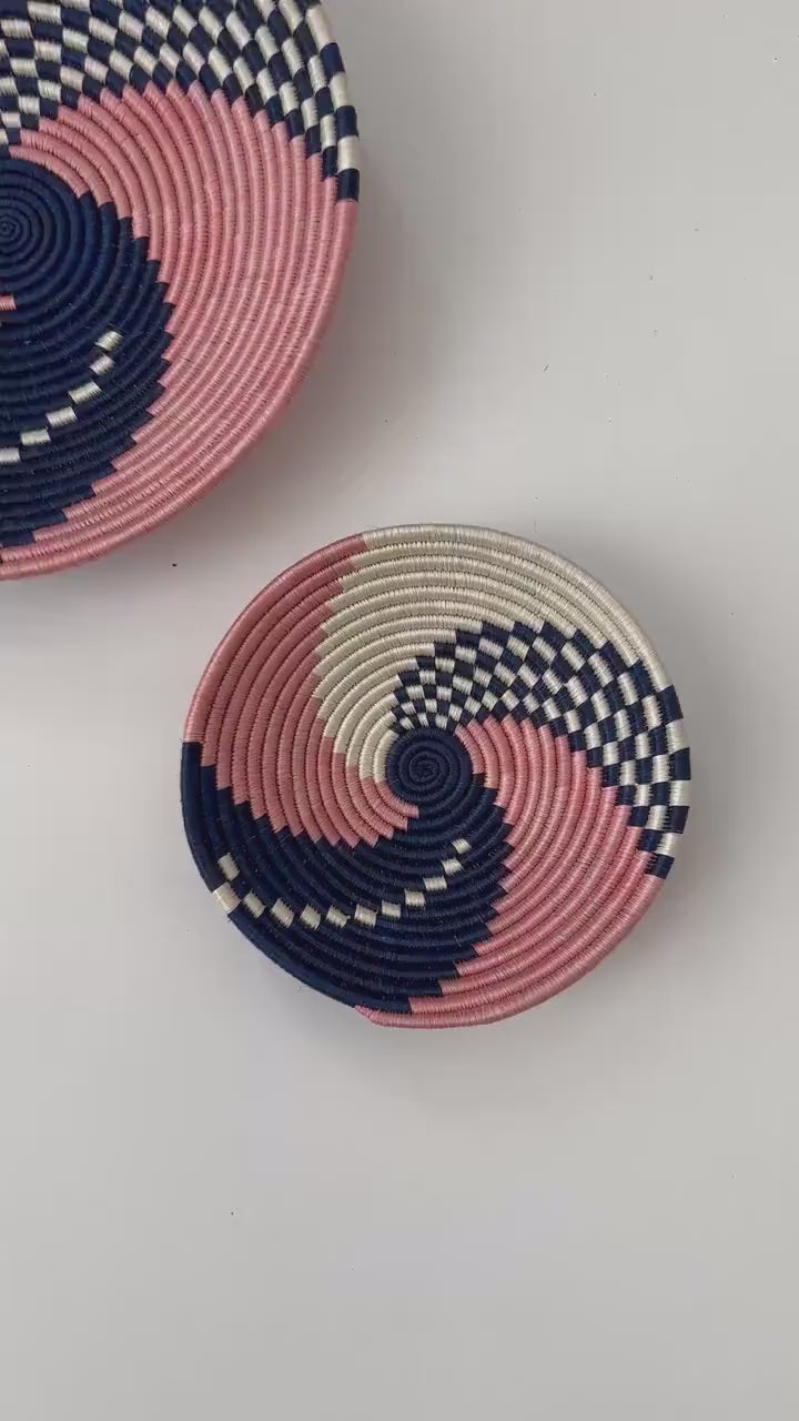 Set of 2 pink and blue Wall Basket - Boho Wall Decor