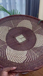 African Wall Baskets: 21" Brown Woven Wall Art, Boho Decor