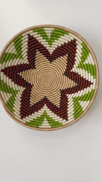 Handwoven Green and Brown Wall Basket - Boho Home Decor (16 inch)