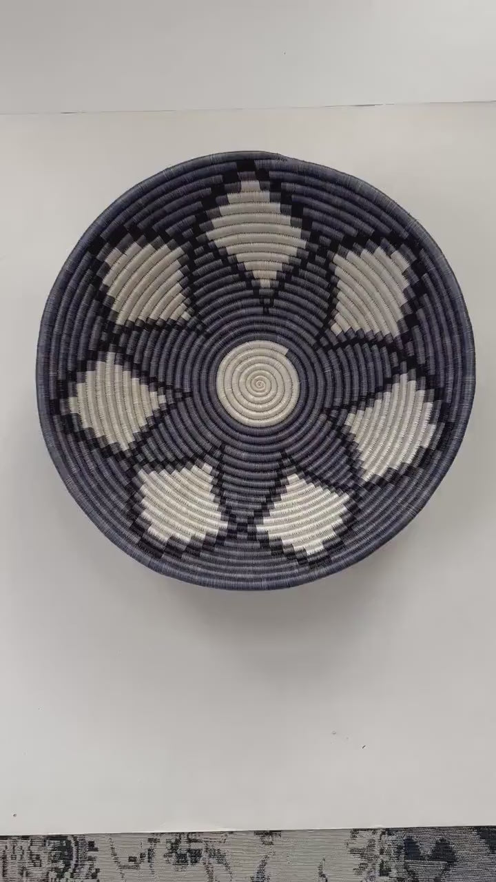 Large African Basket: 16 inch Wall Basket Gray White