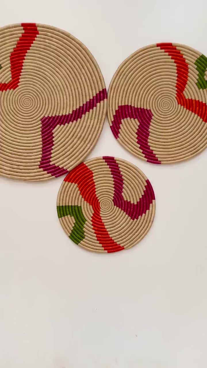 Handwoven Wall trivets : Boho Home Decor, African Wall Basket, Set of 3